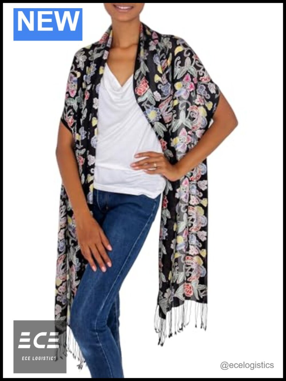 NOVICA Artisan Silk Batik Women Shawl Wrap Hand Stamped Floral 89"